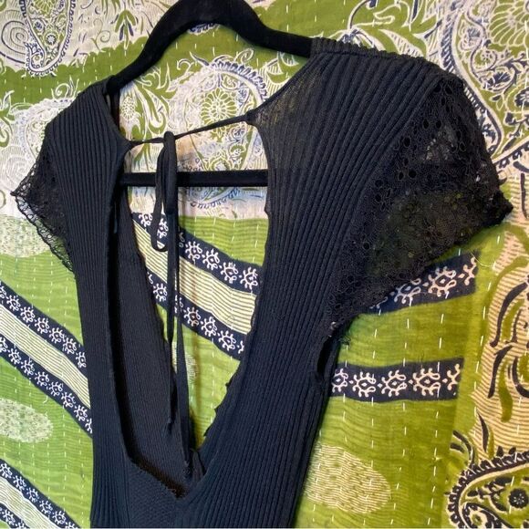 Zara Knit Italian Yarn Black Lace Open Back Maxi Dress Size Small - Picture 10 of 16